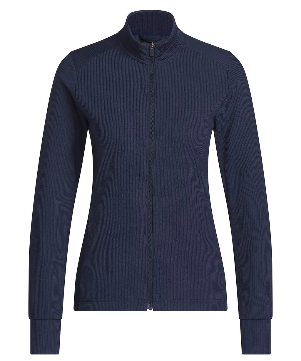 Navy blue ribbed long-sleeve top on a white background